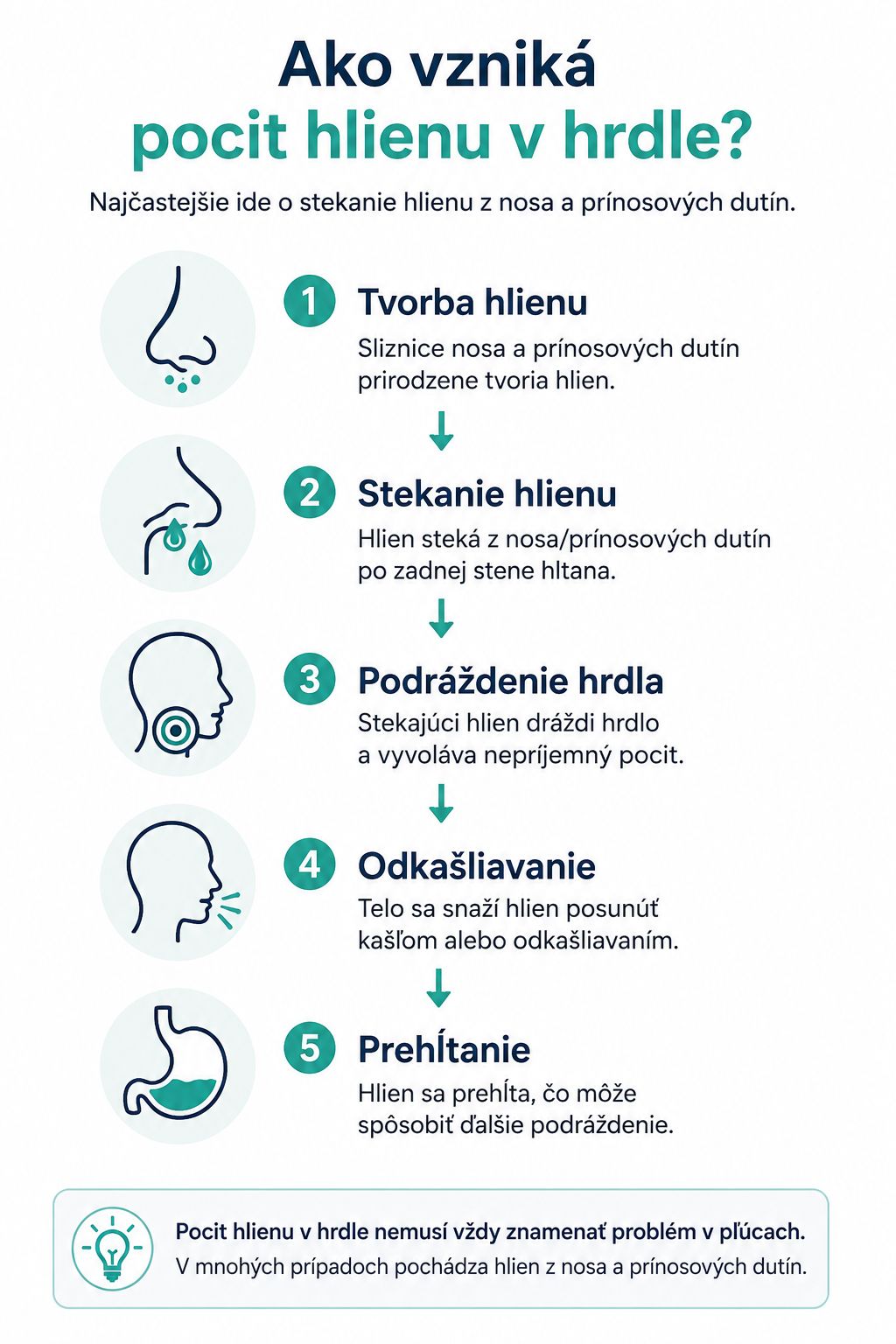 Ako vzniká pocit hlienu v hrdle – tvorba a stekanie hlienu z nosa a prínosových dutín